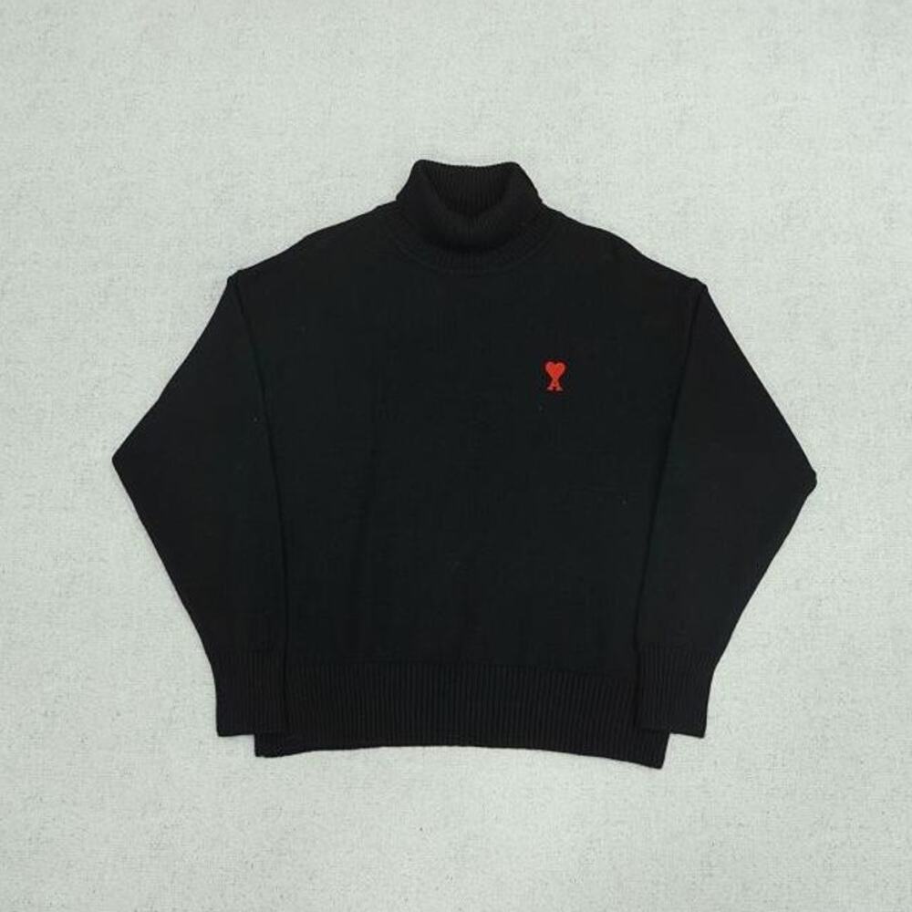 Ami Men's Black Red Heart Sweater
